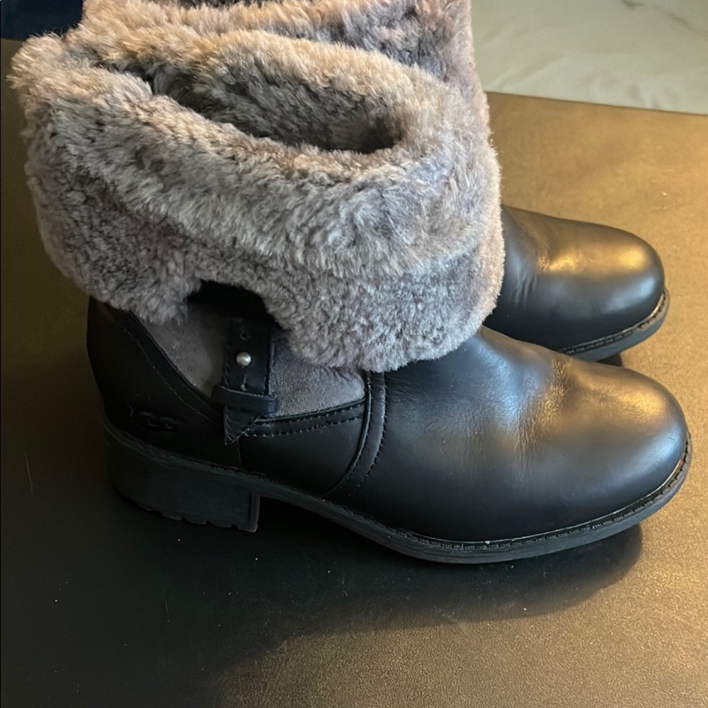 UGG Black Boots with Soft Gray Fur